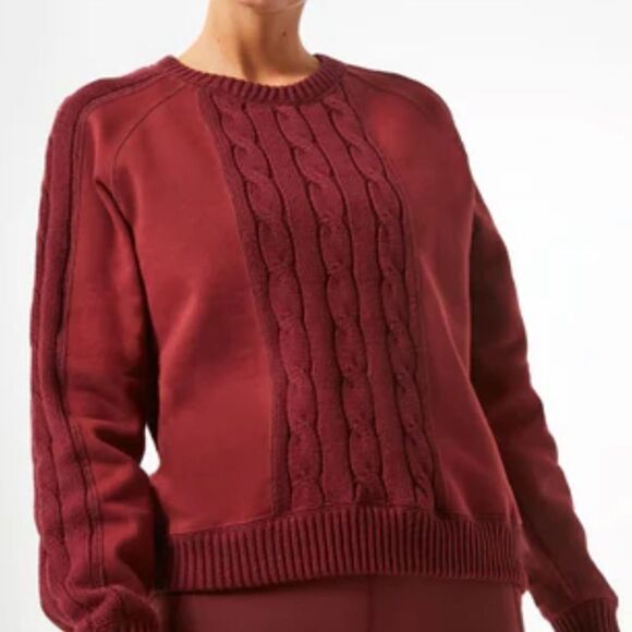 Tuckernuck Tops - Tuckernuck Cable Knit Reid Sweatshirt in burgundy Medium
